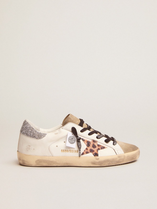 Super-Star sneakers with leopard-print crystal star and silver-colored crystal heel tab